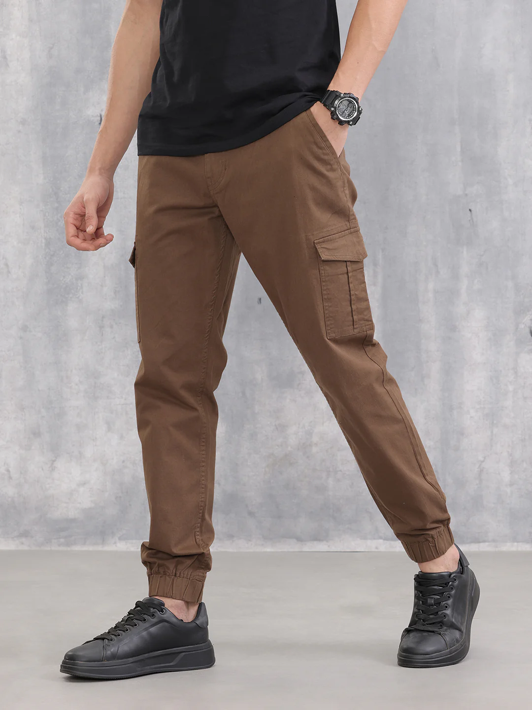 Cotton Stretch Cargo Jogger I Brown - Image 4