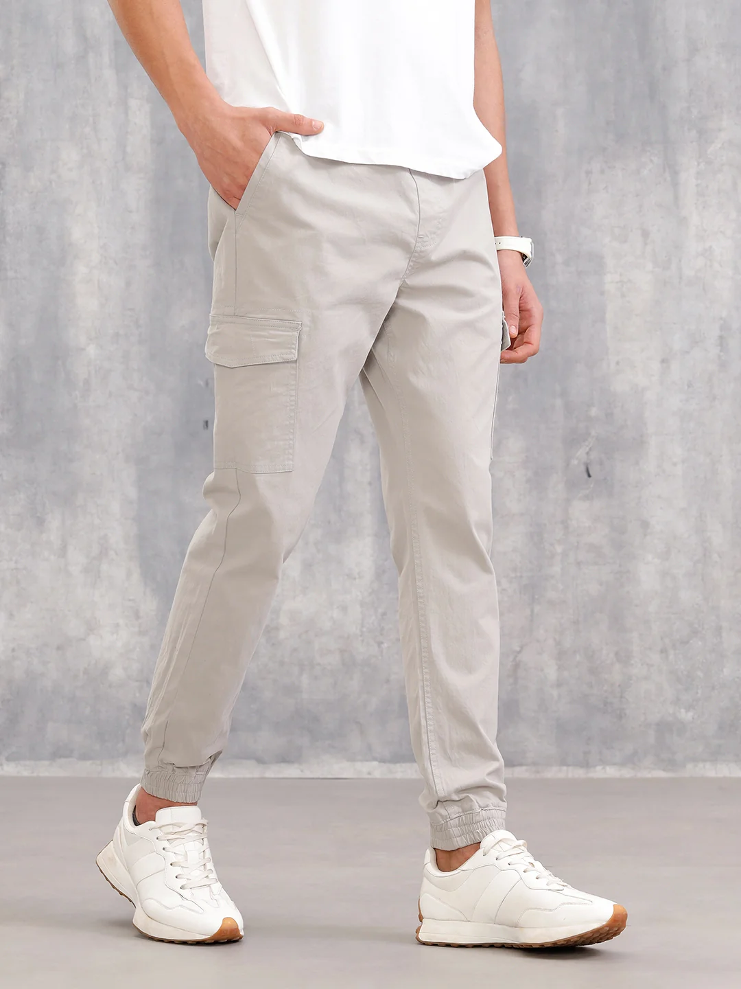 Cotton Stretch Twill Cargo Jogger I Light Grey - Image 4