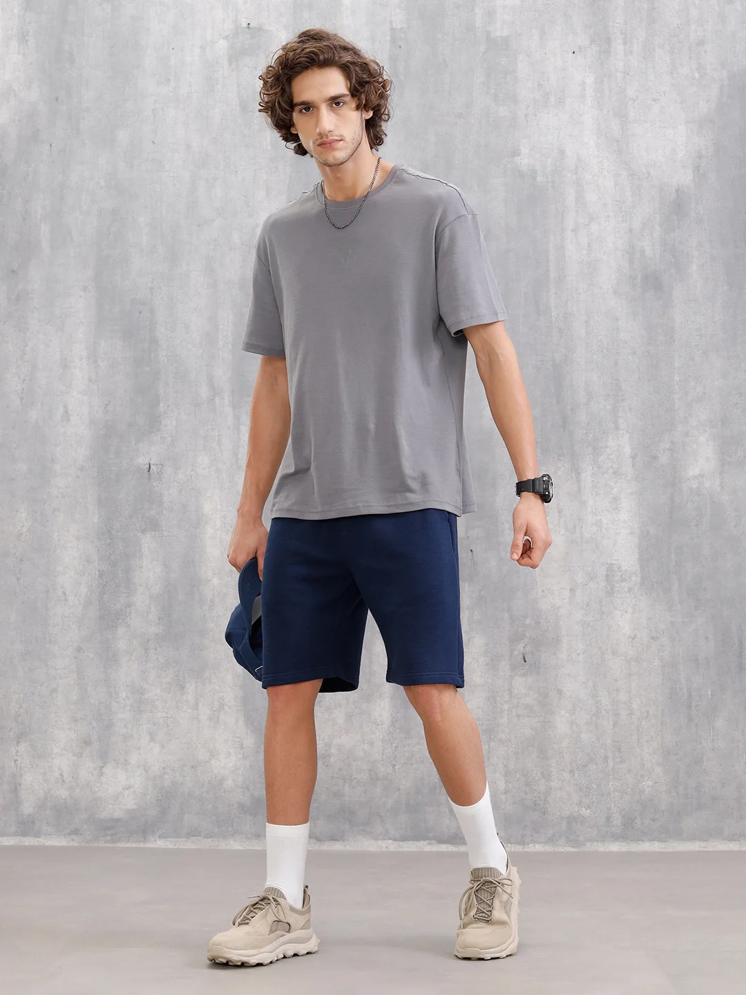 Cotton Terry Slim Fit Shorts I Navy Blue - Image 2