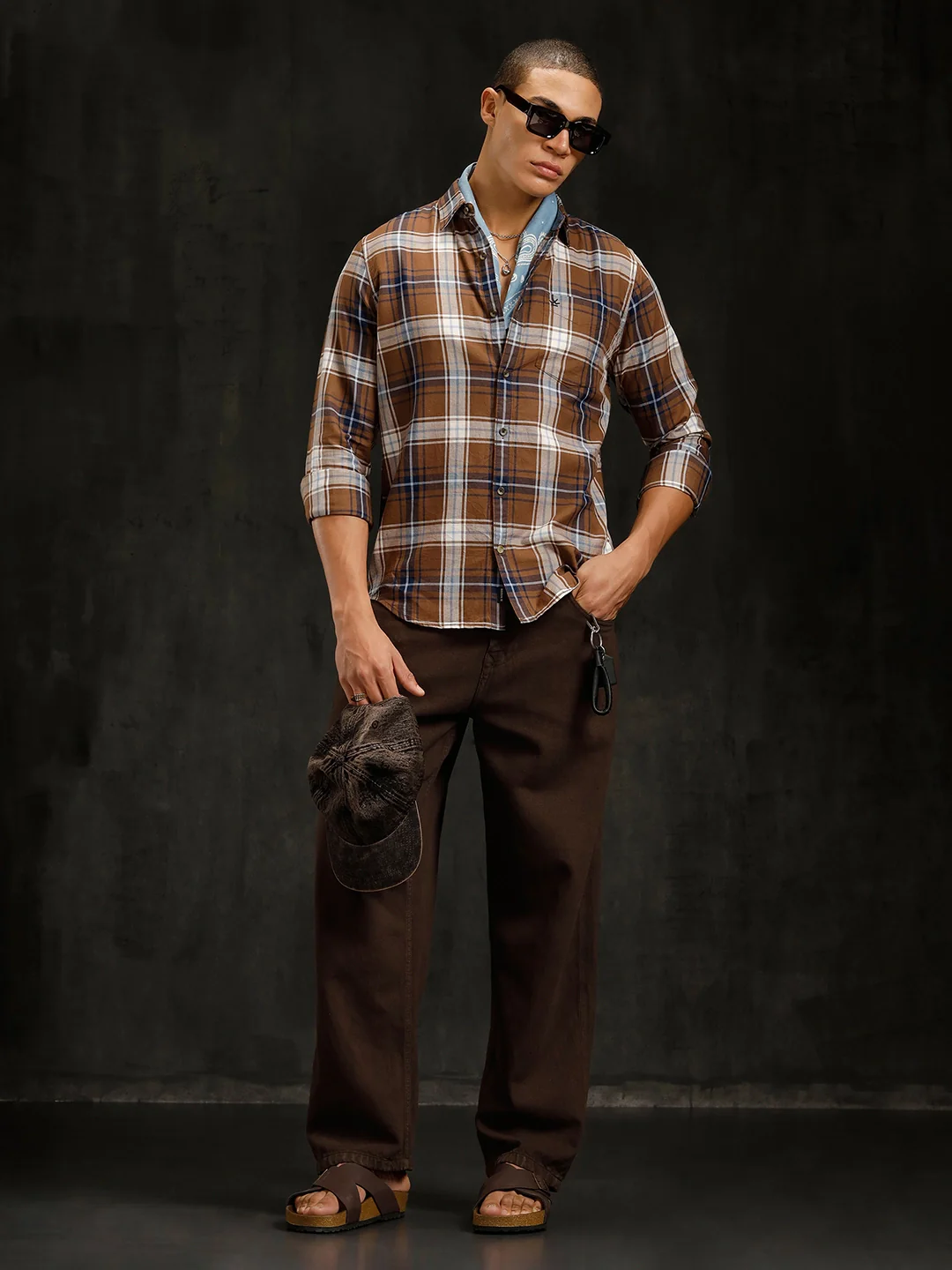 Cotton Twill Checked Shirt | Brown - Image 2