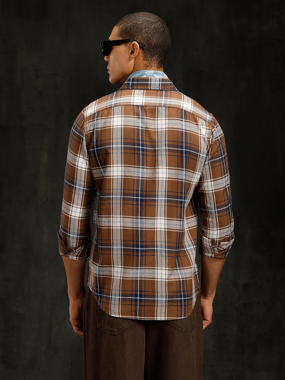 Cotton Twill Checked Shirt | Brown - Image 3