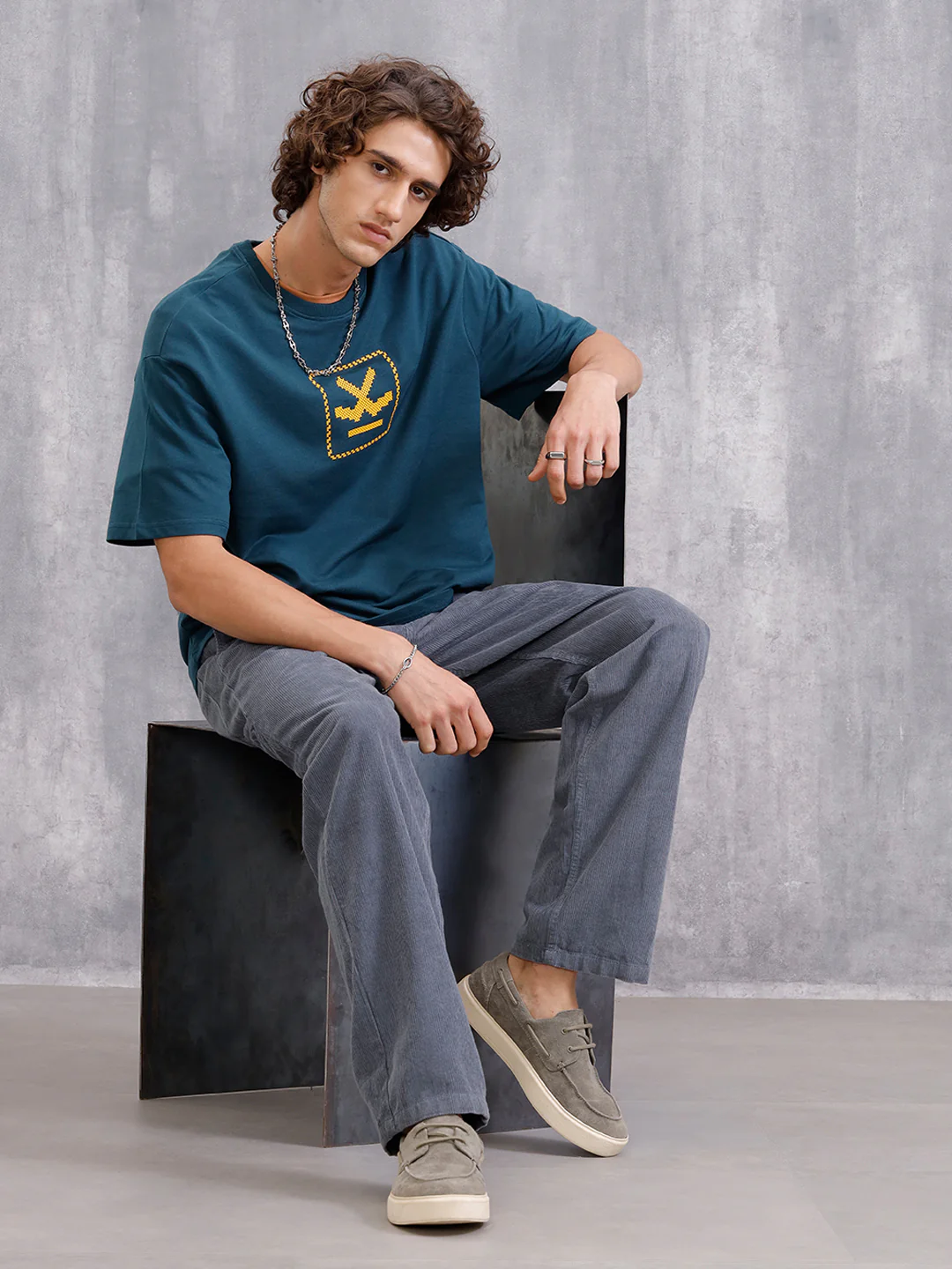 Cross Stitch Inspired 3D Back Print Crew Neck T-Shirt | Teal - Image 3