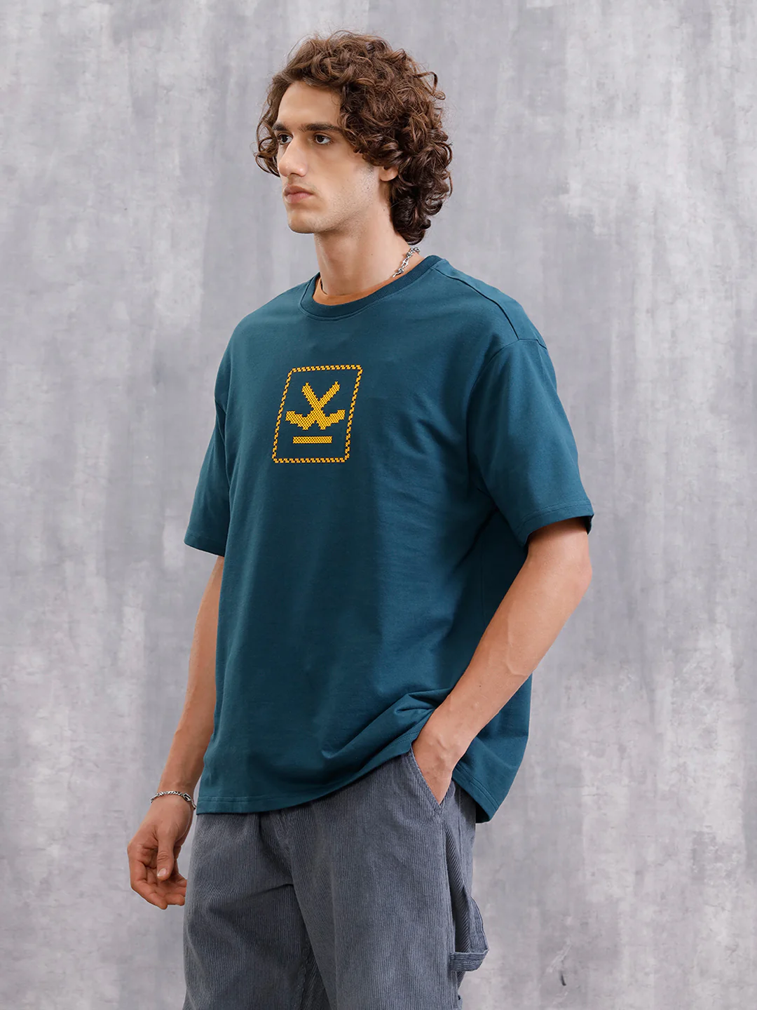 Cross Stitch Inspired 3D Back Print Crew Neck T-Shirt | Teal - Image 6