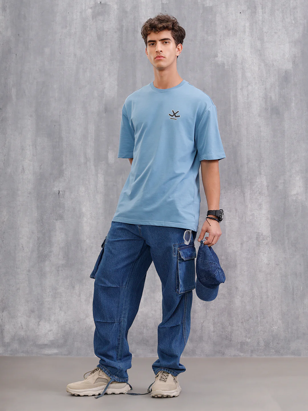 Cross Stitch Inspired Back Print Graphic T-Shirt | Blue - Image 2