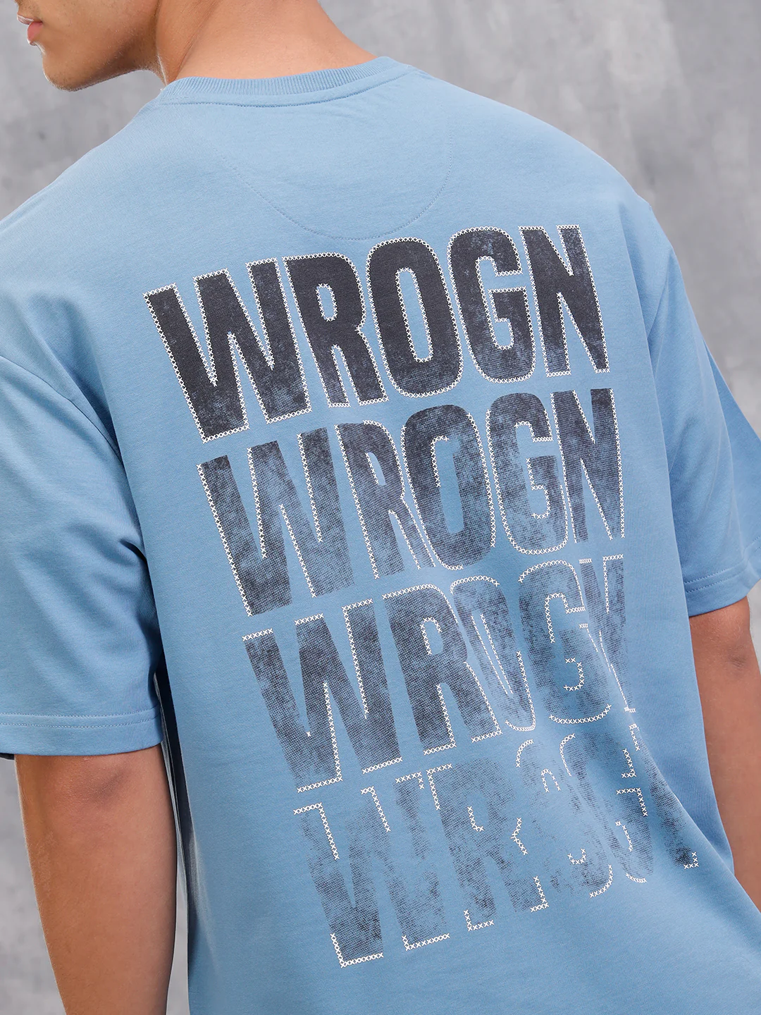 Cross Stitch Inspired Back Print Graphic T-Shirt | Blue - Image 3
