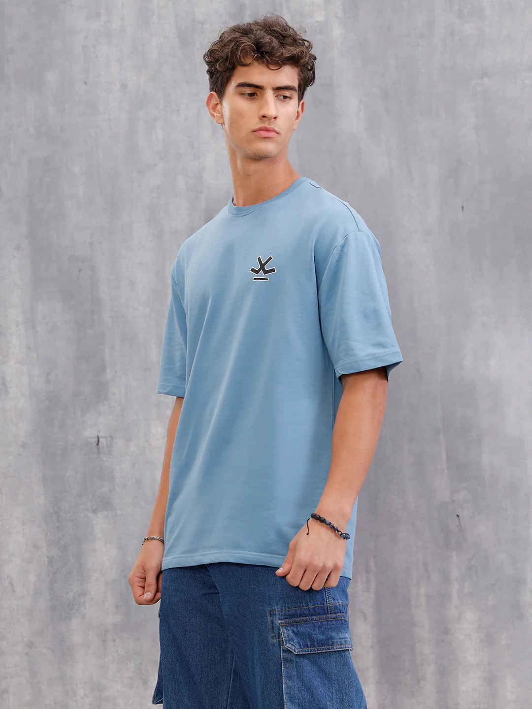 Cross Stitch Inspired Back Print Graphic T-Shirt | Blue - Image 5