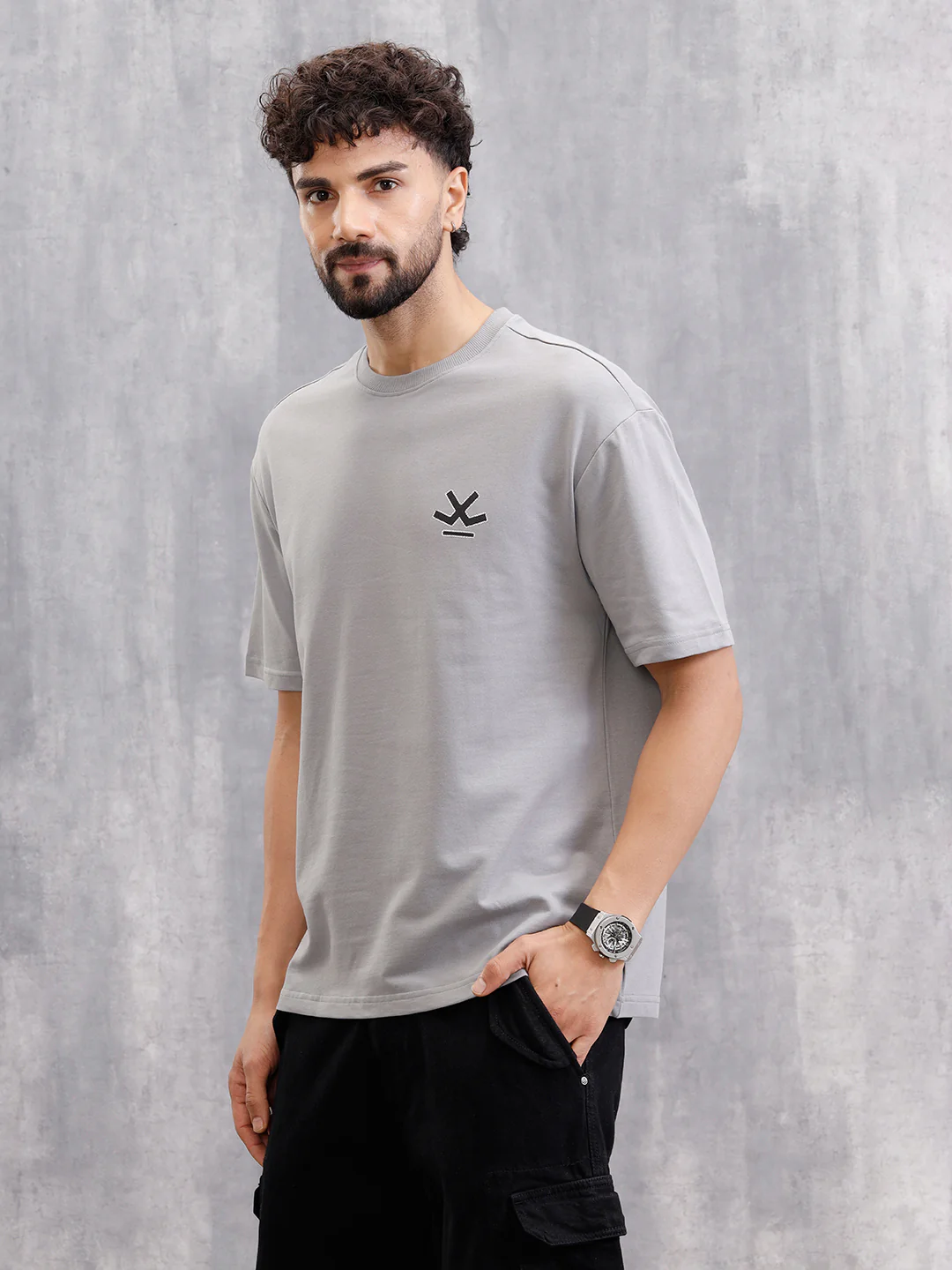 Cross Stitch Inspired Back Print Graphic T-Shirt | Grey - Image 3