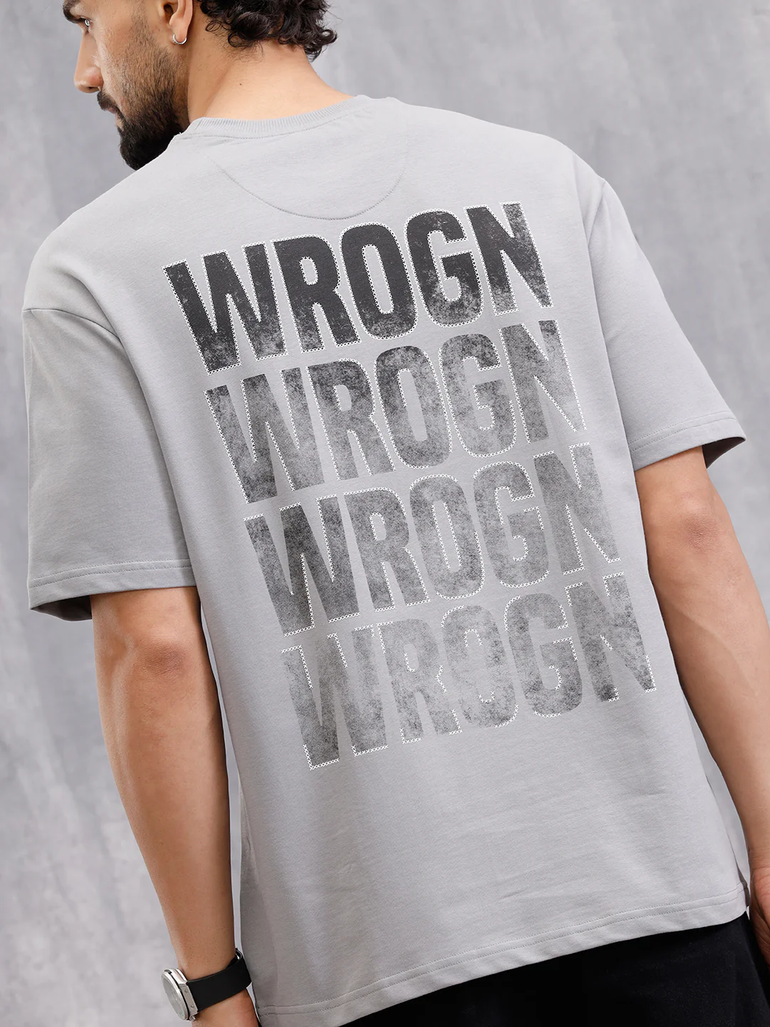 Cross Stitch Inspired Back Print Graphic T-Shirt | Grey - Image 4