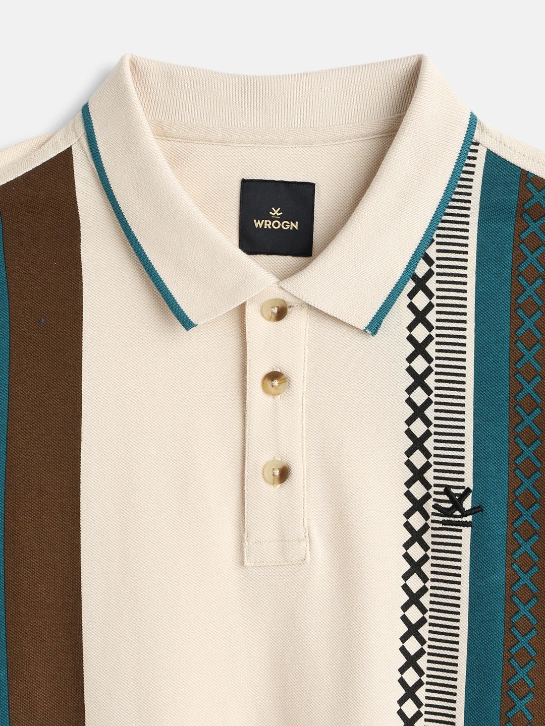 Cross-Stitch Inspired Printed Striped Slim Fit Shirt | Beige - Image 3