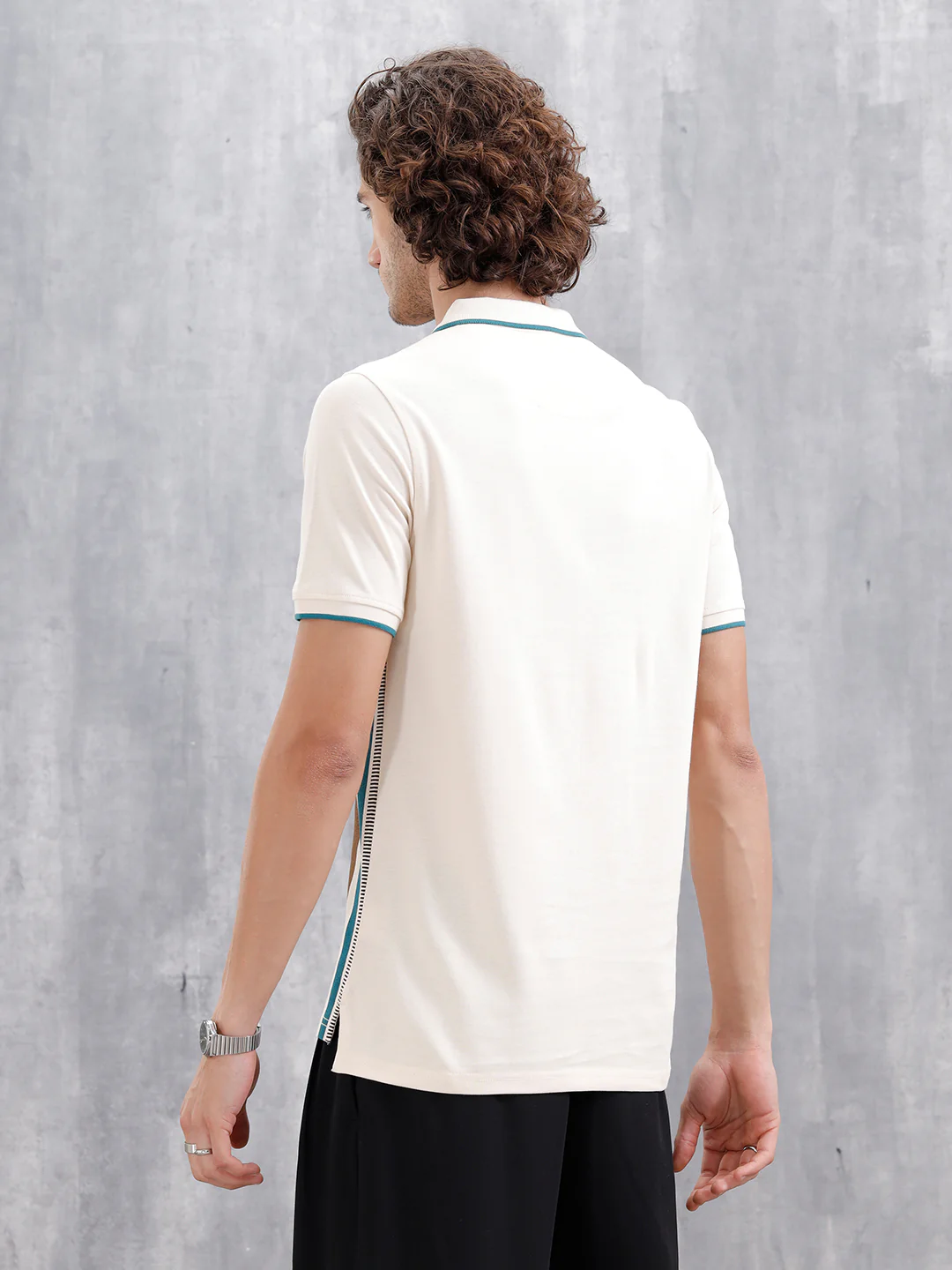 Cross-Stitch Inspired Printed Striped Slim Fit Shirt | Beige - Image 6