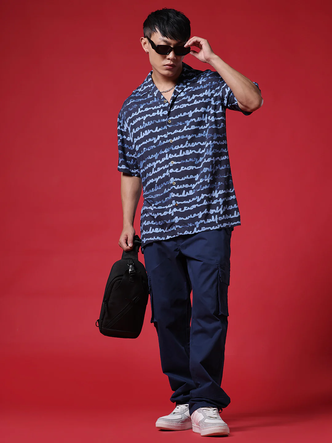 Cursive AOP Navy Shirt - Image 2