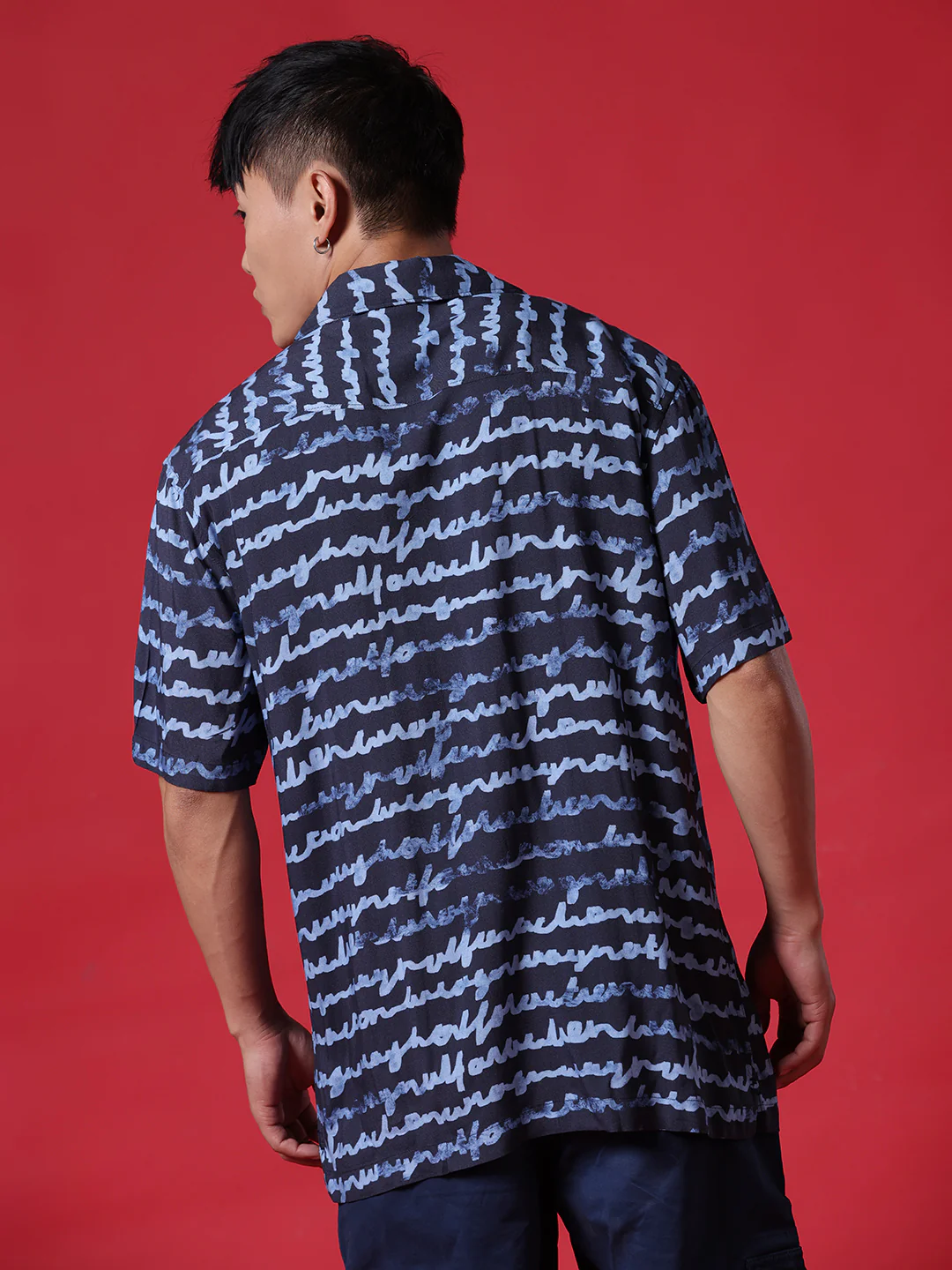 Cursive AOP Navy Shirt - Image 3