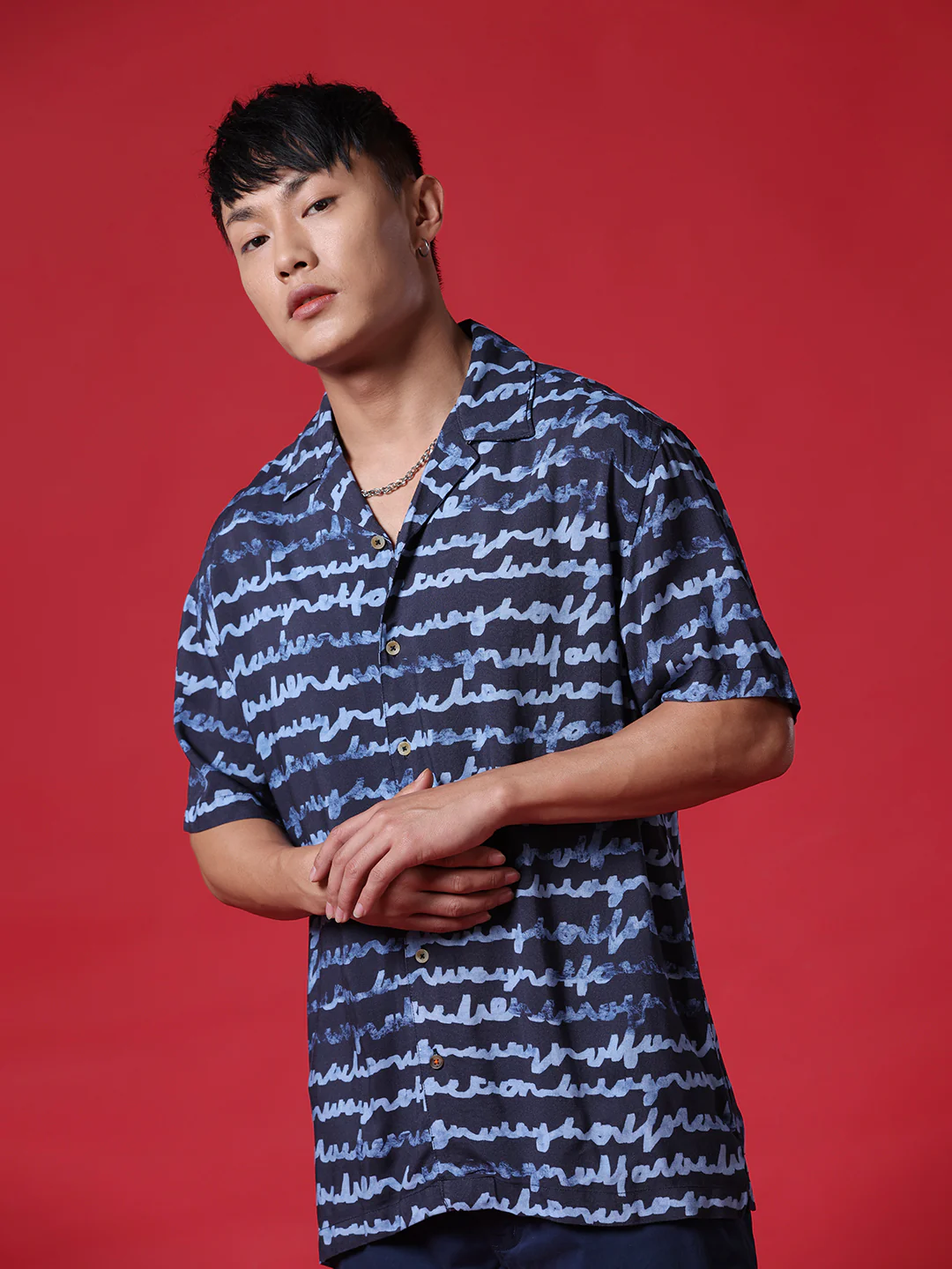 Cursive AOP Navy Shirt - Image 5
