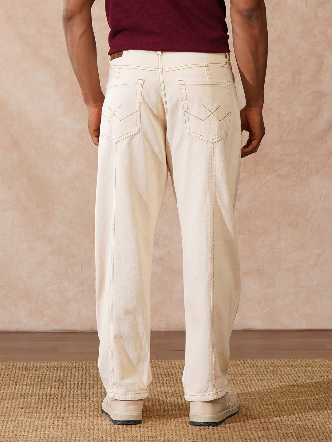 Cut & Sew Loose Fit Jeans | Beige - Image 3