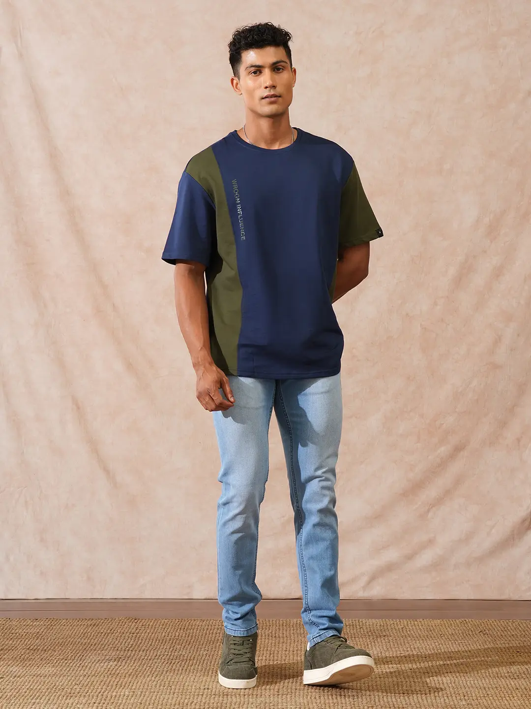 Cut & Sew Oversized T-Shirt | Navy Blue - Image 2