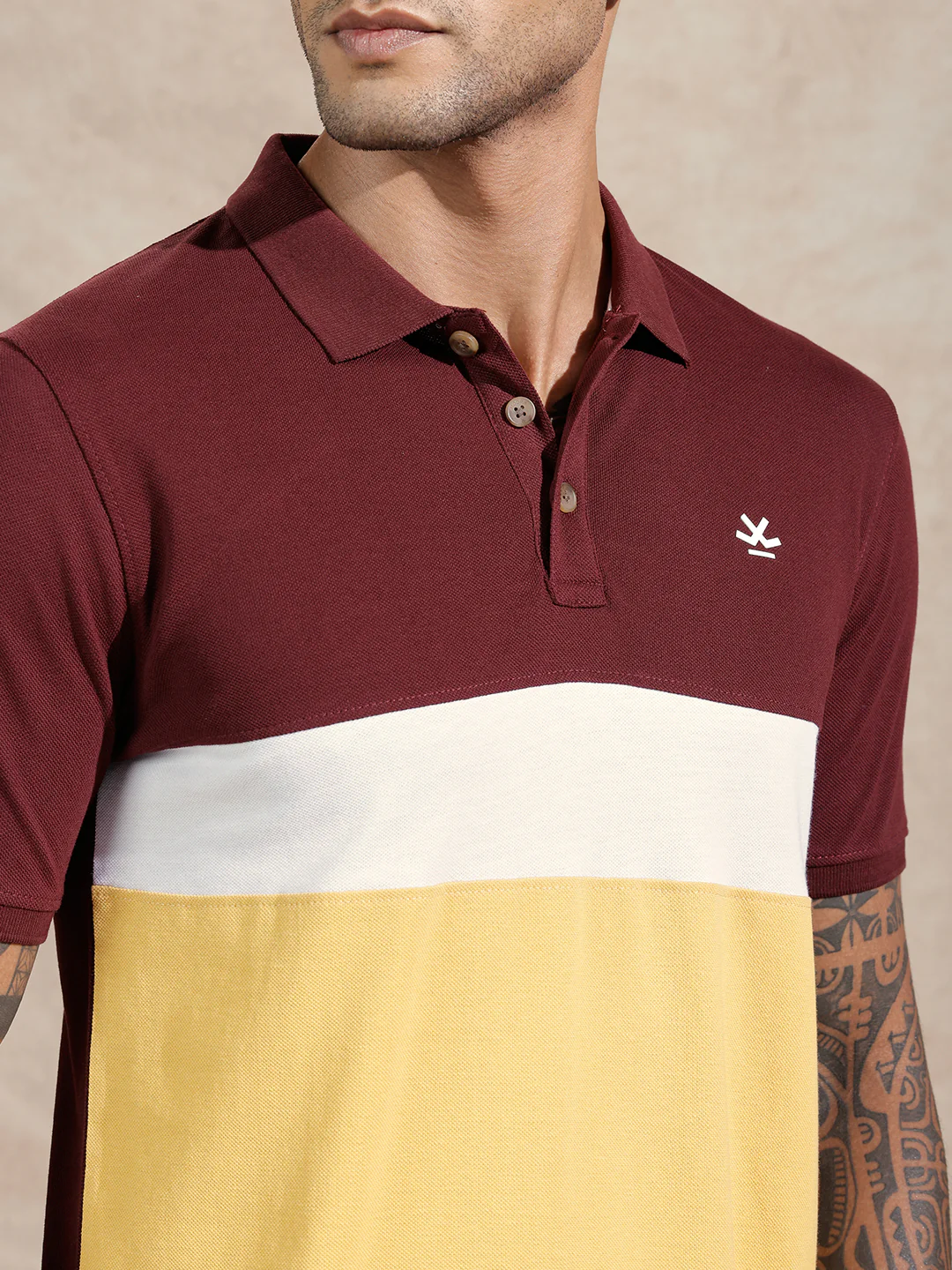 Cut & Sew Polo T-Shirt | Maroon & Yellow - Image 5