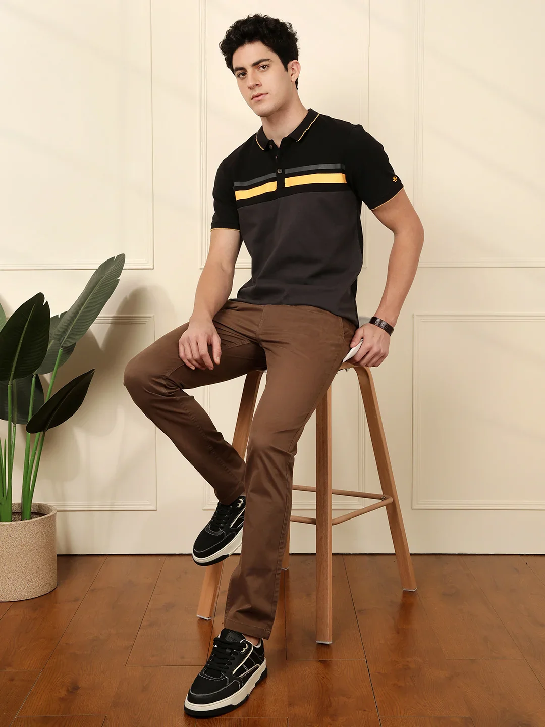 Cut & Sew Printed Stripes Polo T-Shirt - Image 2