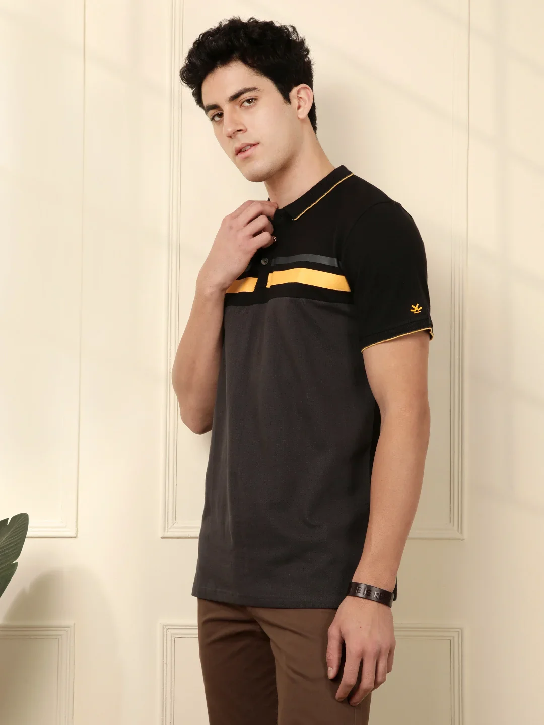 Cut & Sew Printed Stripes Polo T-Shirt - Image 4
