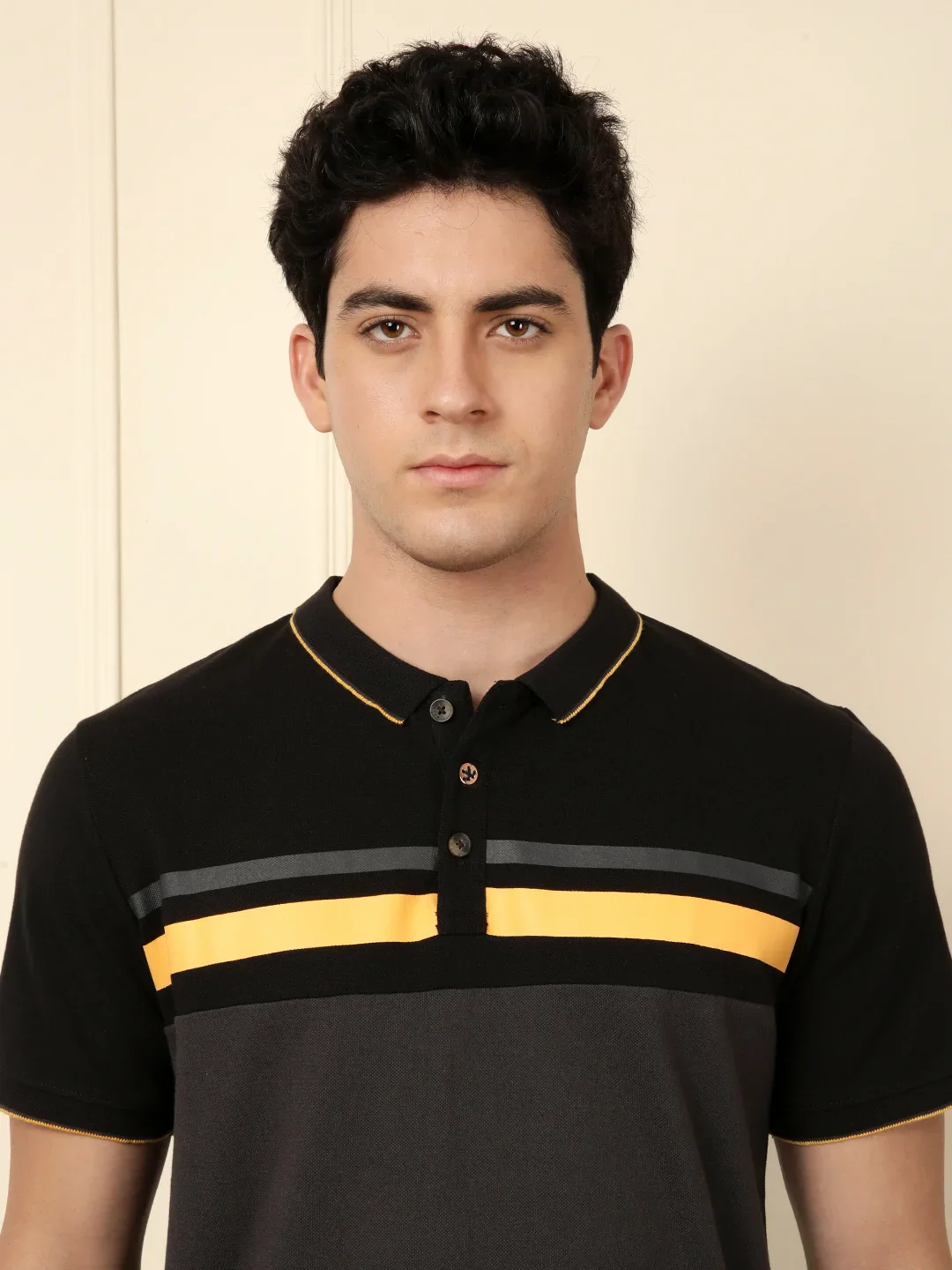 Cut & Sew Printed Stripes Polo T-Shirt - Image 5