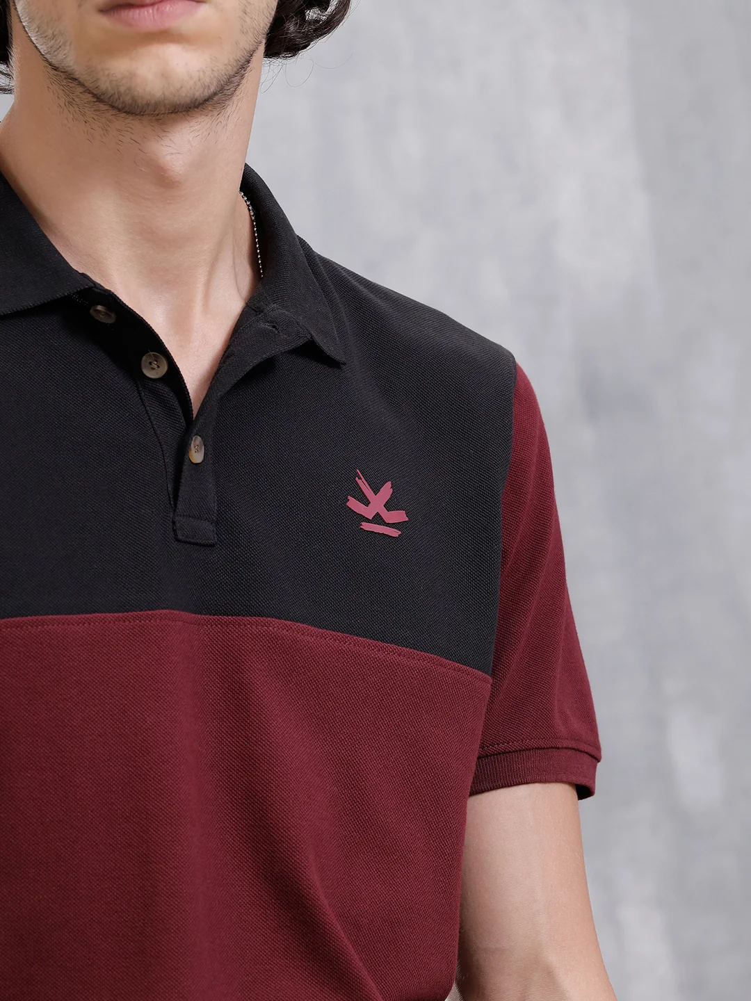 Cut & Sew Slim Fit Polo | Maroon/Black - Image 5