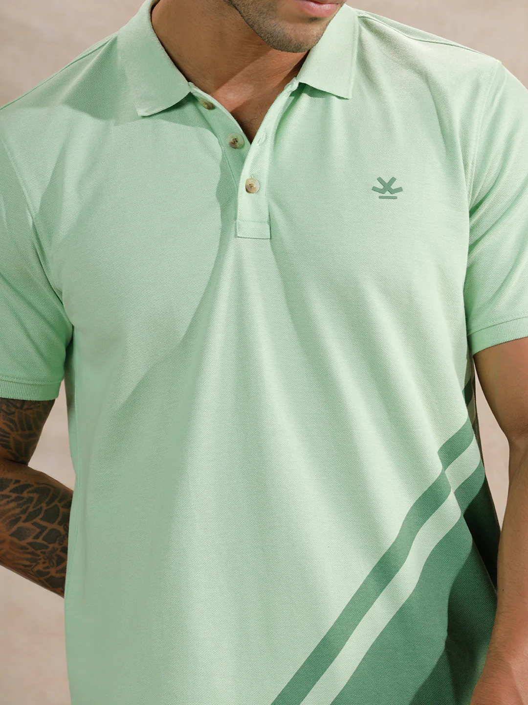 Diagonal Colour Blocked Polo T-Shirt | Light Green - Image 5