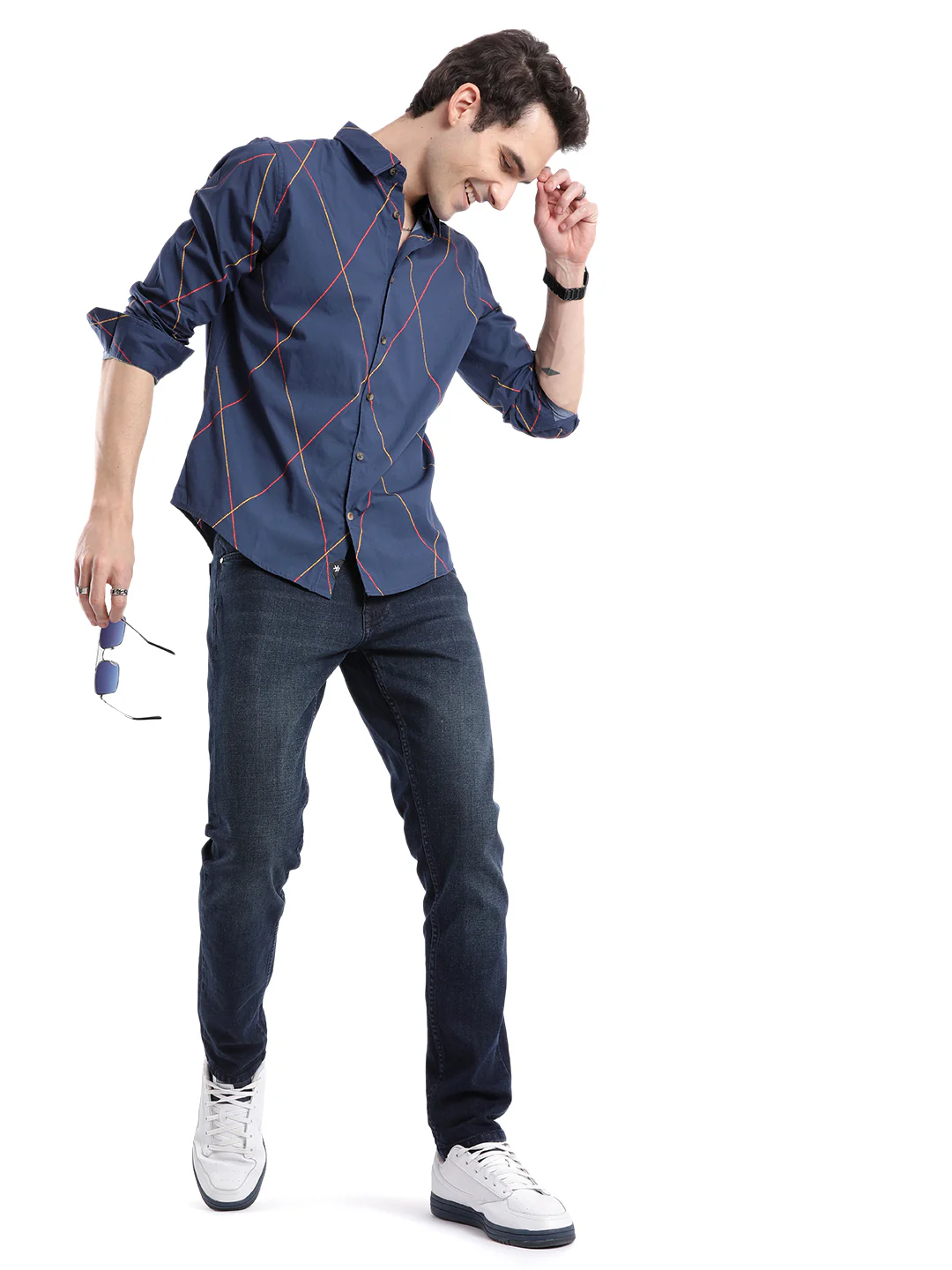 Diagonal Lines Navy Shirt - Image 4