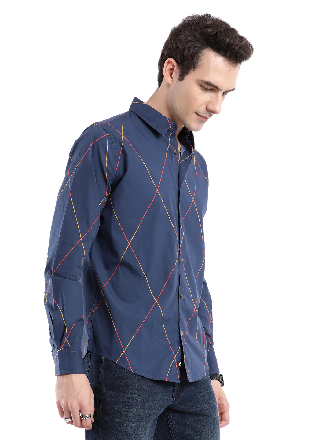 Diagonal Lines Navy Shirt - Image 6