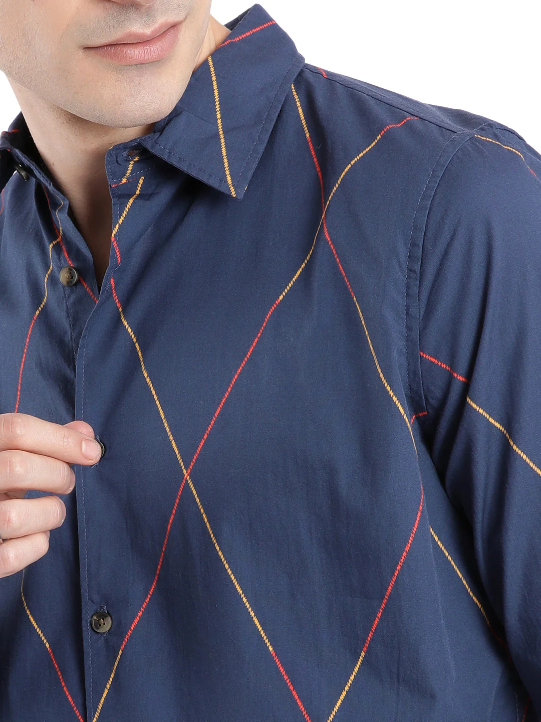 Diagonal Lines Navy Shirt - Image 7