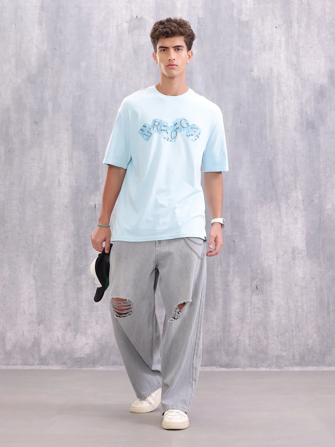 Dice Inspired Graphic Printed Oversized Fit T-shirt | Light Blue - Image 2