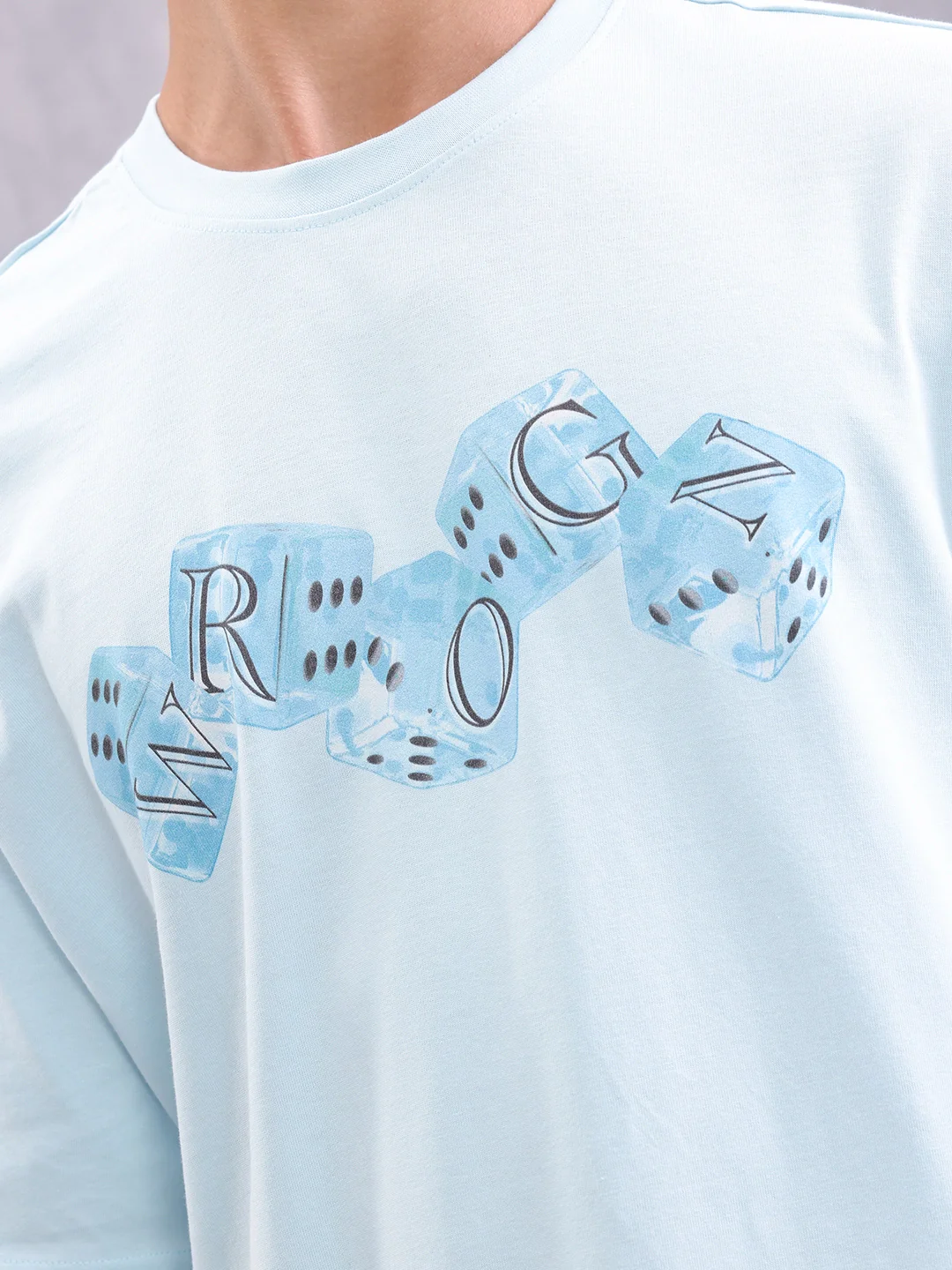 Dice Inspired Graphic Printed Oversized Fit T-shirt | Light Blue - Image 5