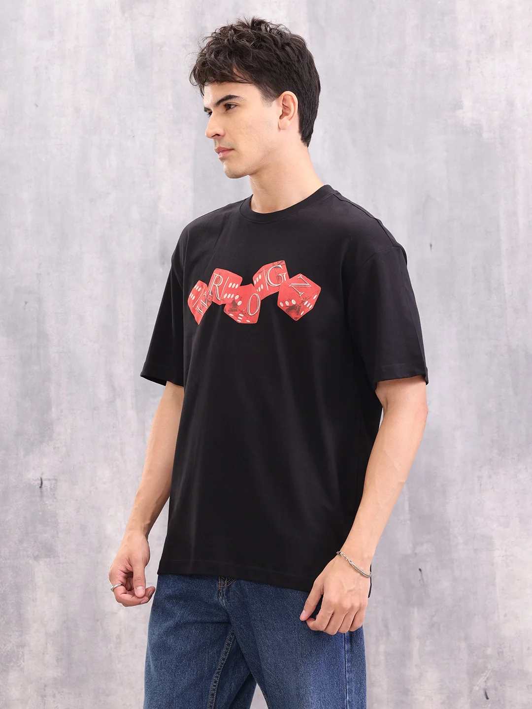 Dice Inspired Graphic Printed Oversized T-Shirt | Black - Image 4
