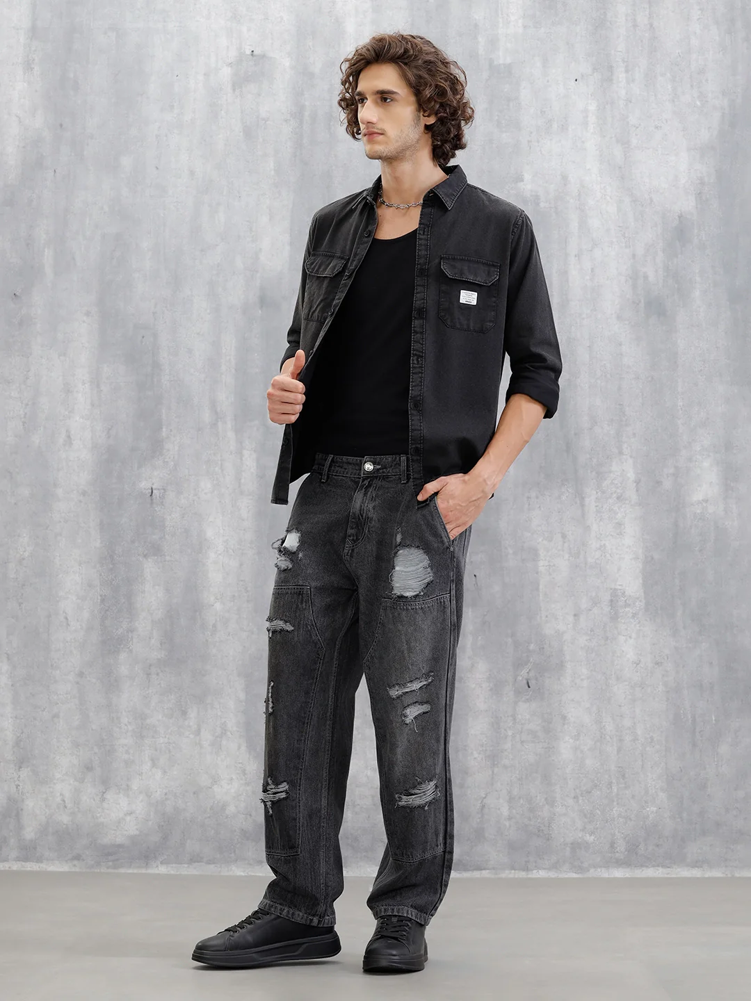 Distressed Carpenter Loose Fit Jeans | Charcoal - Image 2