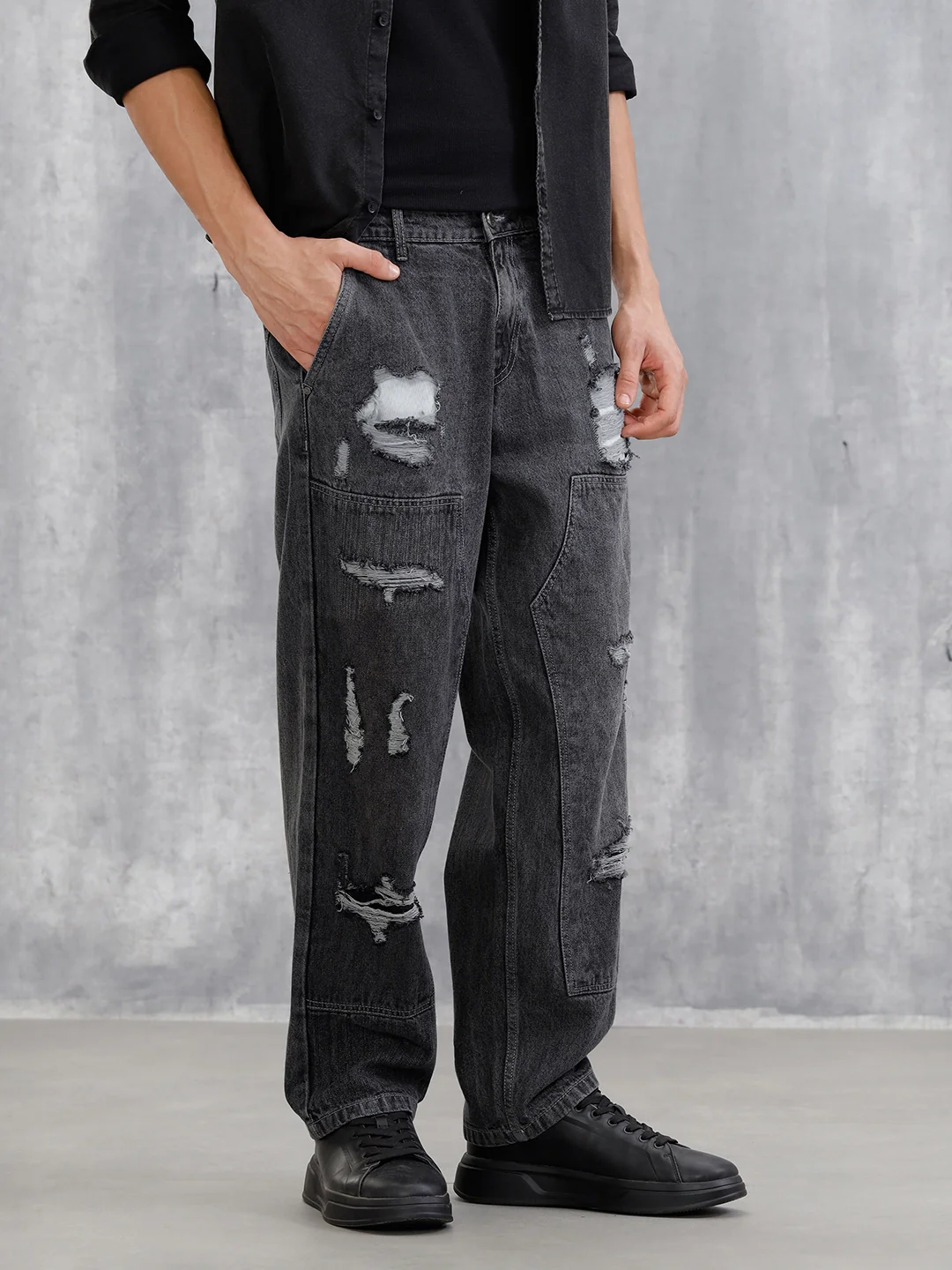 Distressed Carpenter Loose Fit Jeans | Charcoal - Image 4