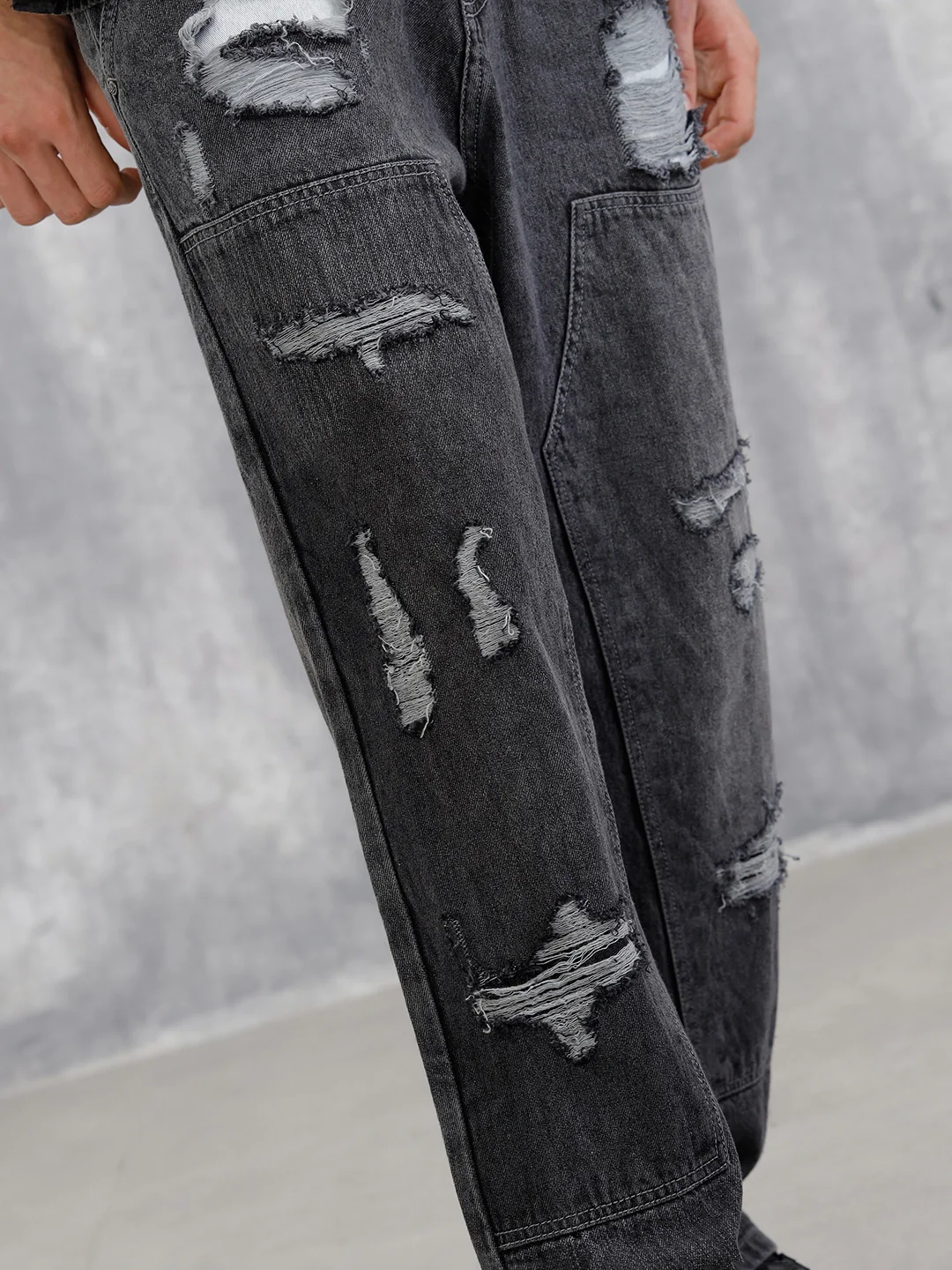 Distressed Carpenter Loose Fit Jeans | Charcoal - Image 5