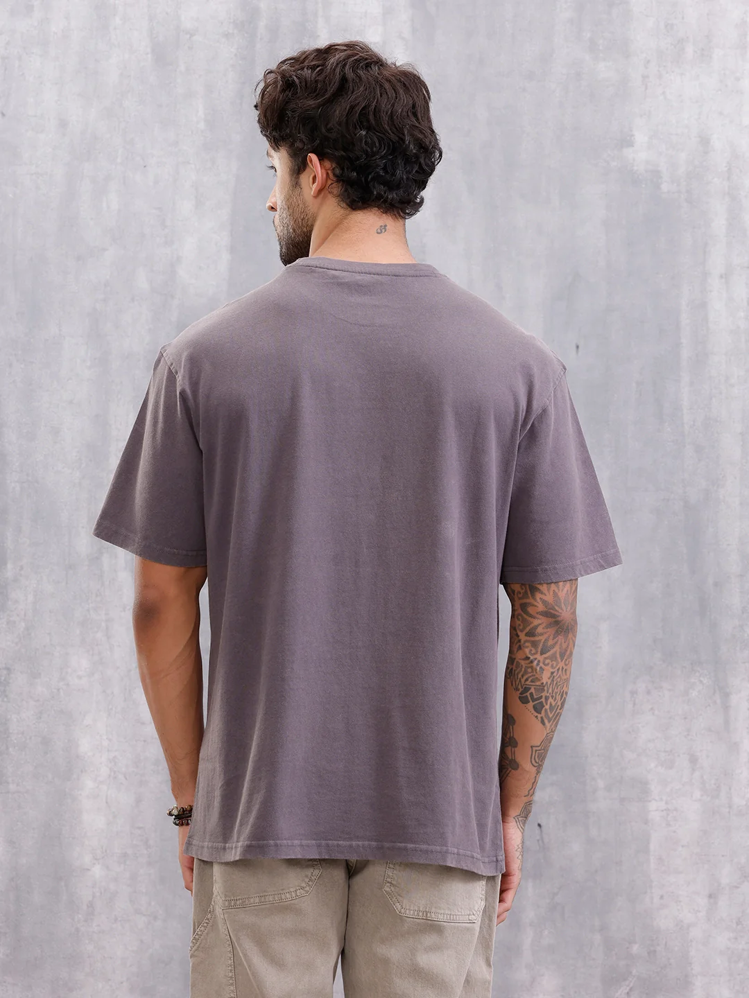 Distressed Grunge Look Oversized Fit T-shirt With Metal Branding | Dark Grey - Image 3