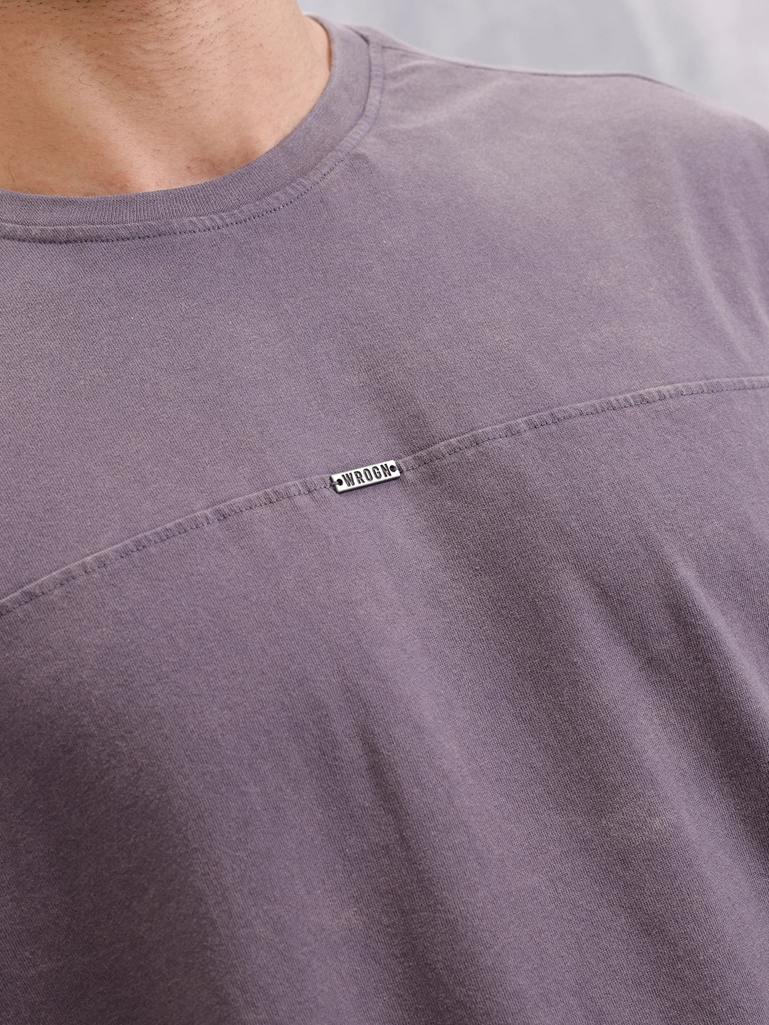 Distressed Grunge Look Oversized Fit T-shirt With Metal Branding | Dark Grey - Image 5