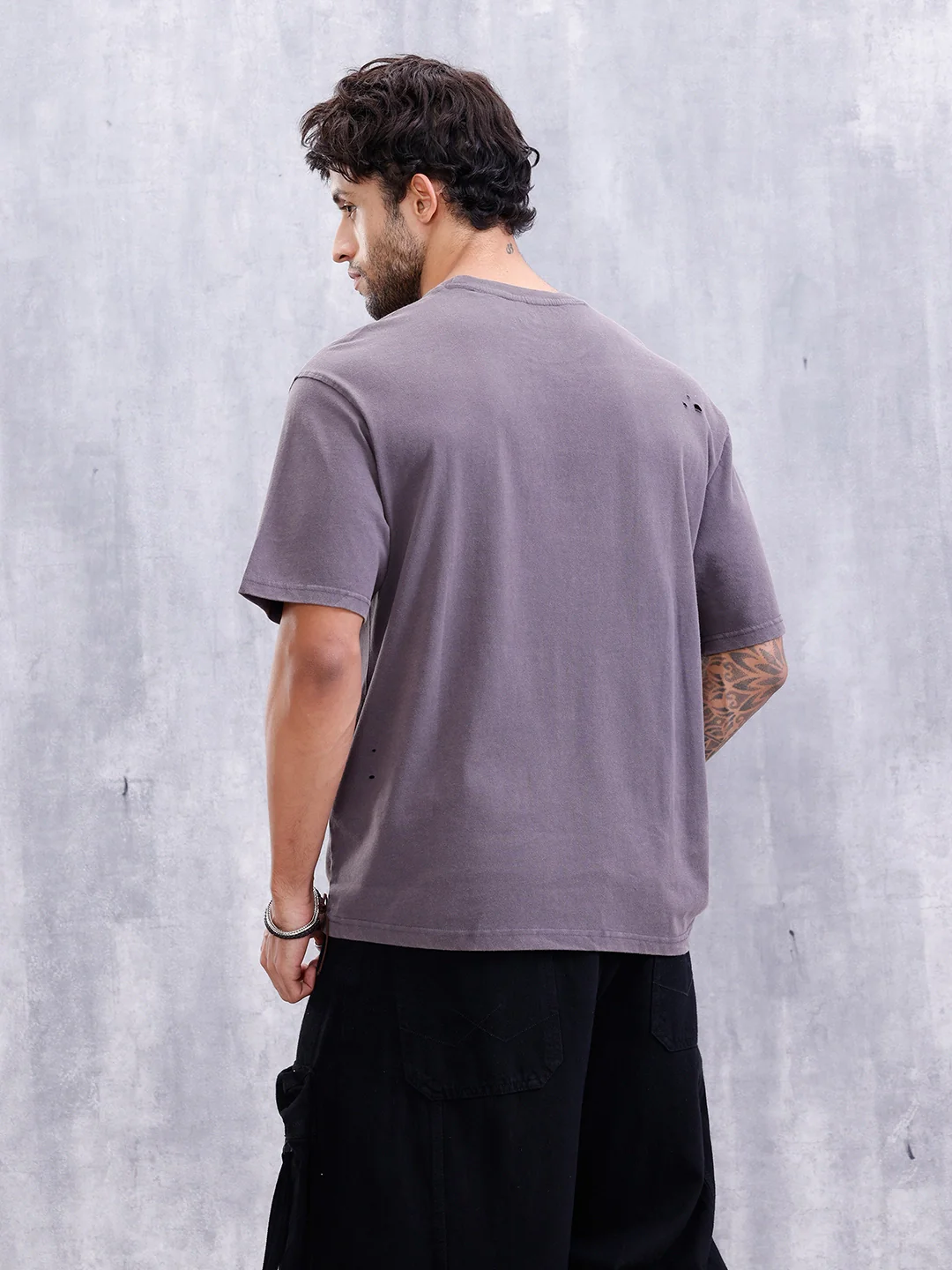 Distressed Look Retro Wash Graphic Printed Oversized Fit T-Shirt | Grey - Image 3