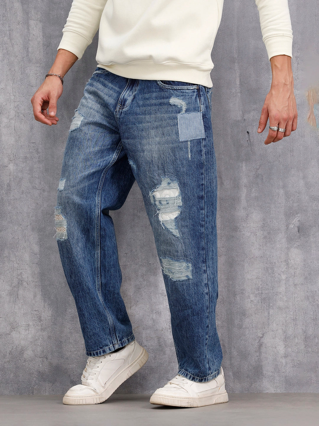 Distressed Loose Fit Jeans | Med Stone - Image 5