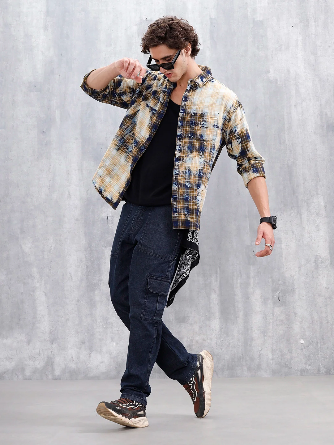 Distressed Plaid Check Shirt With Pockets | Yellow - Image 2
