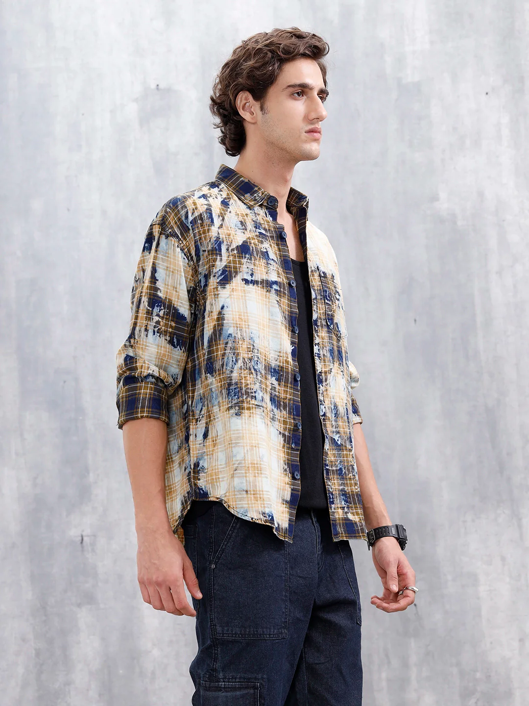 Distressed Plaid Check Shirt With Pockets | Yellow - Image 4