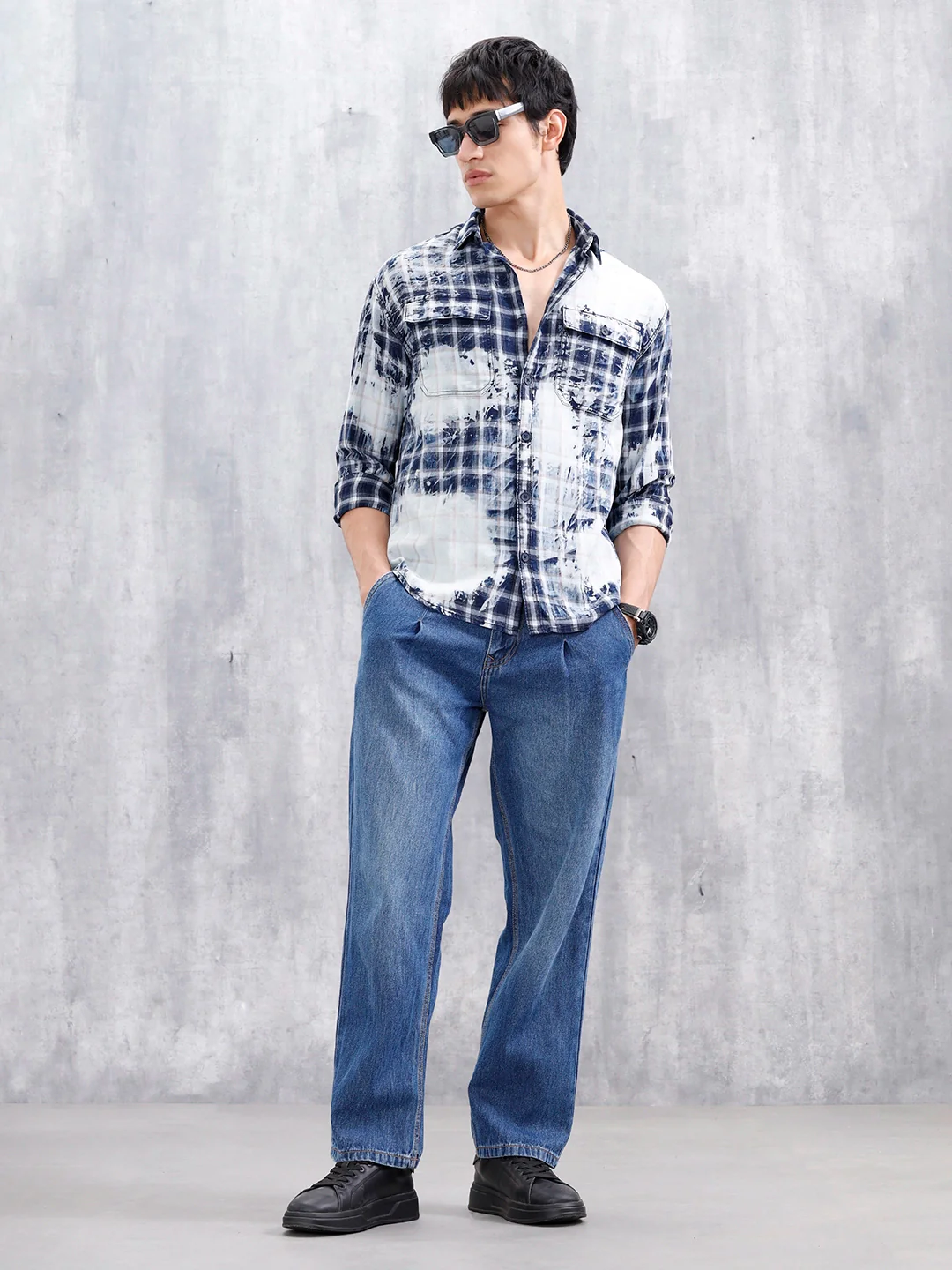 Distressed Plaid Check Shirt With Pockets | Blue - Image 2