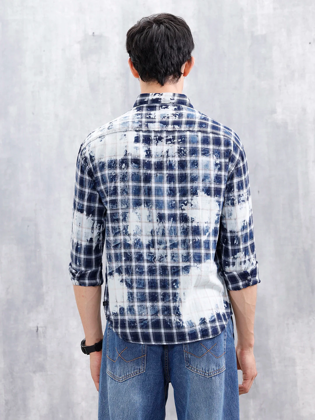 Distressed Plaid Check Shirt With Pockets | Blue - Image 3
