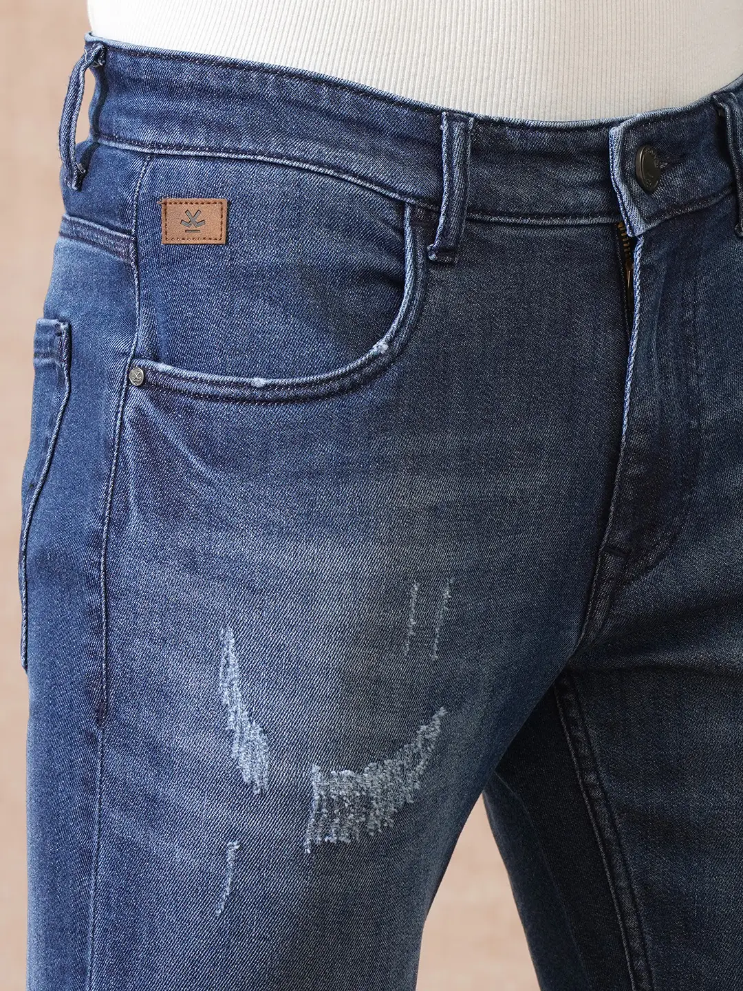 Distressed Skinny Crop Jeans | Dark Blue - Image 5