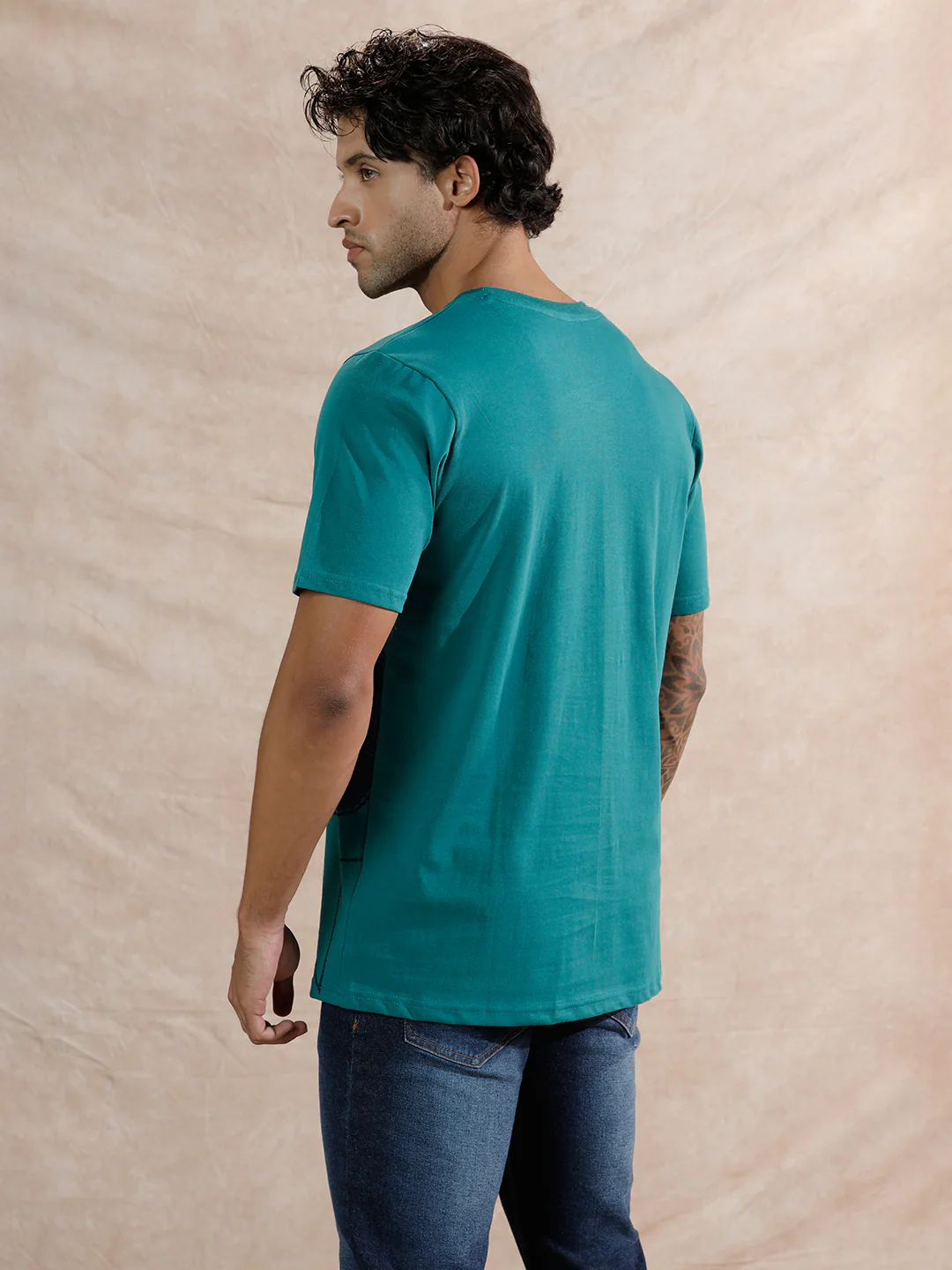 Distressed Typography Slim Fit T-Shirt | Teal - Image 3
