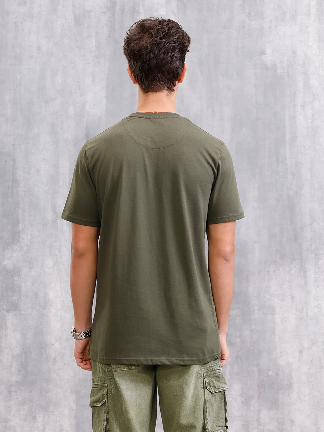 Distressed Yarn Look Brand Carrier Crew Neck In Slim Fit | Olive - Image 3
