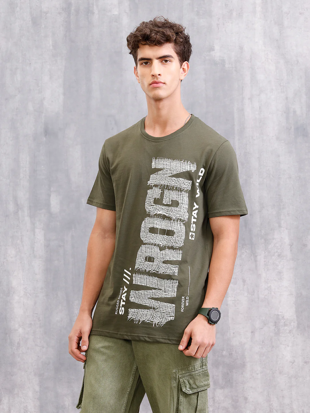 Distressed Yarn Look Brand Carrier Crew Neck In Slim Fit | Olive - Image 5