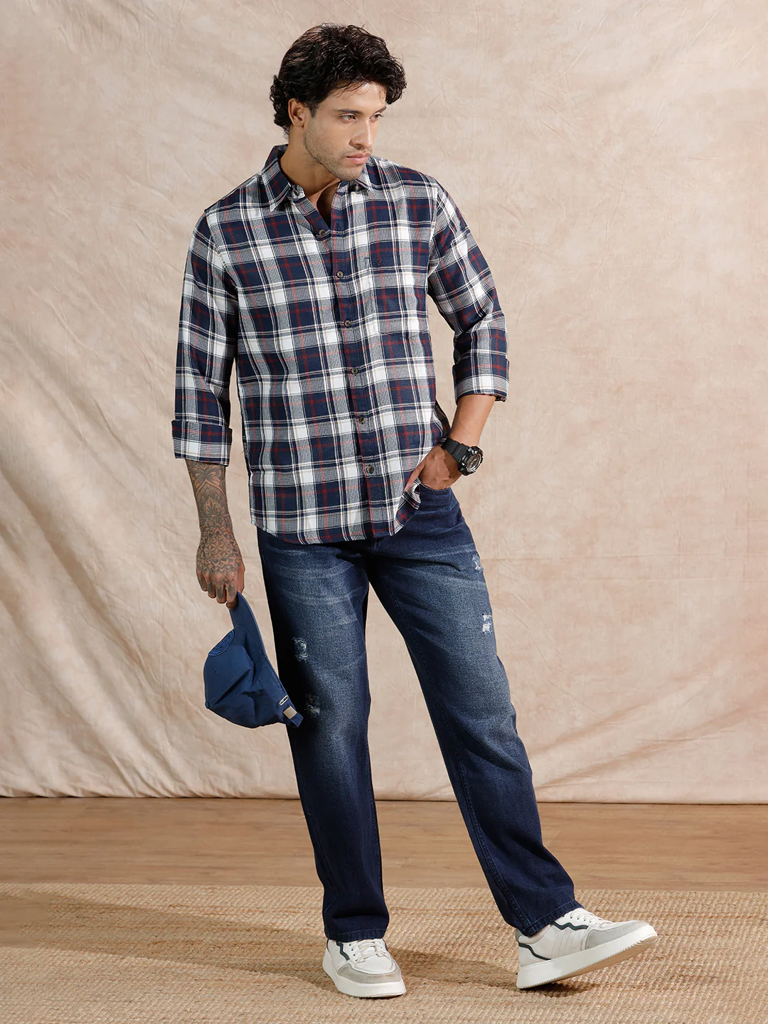 Dobby Check Regular Fit Shirt  | Navy Blue - Image 2