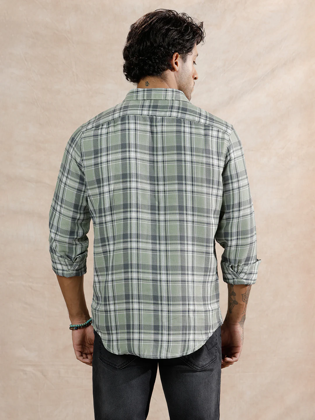 Dobby Textured Checks Regular Fit Shirt | Green - Image 3