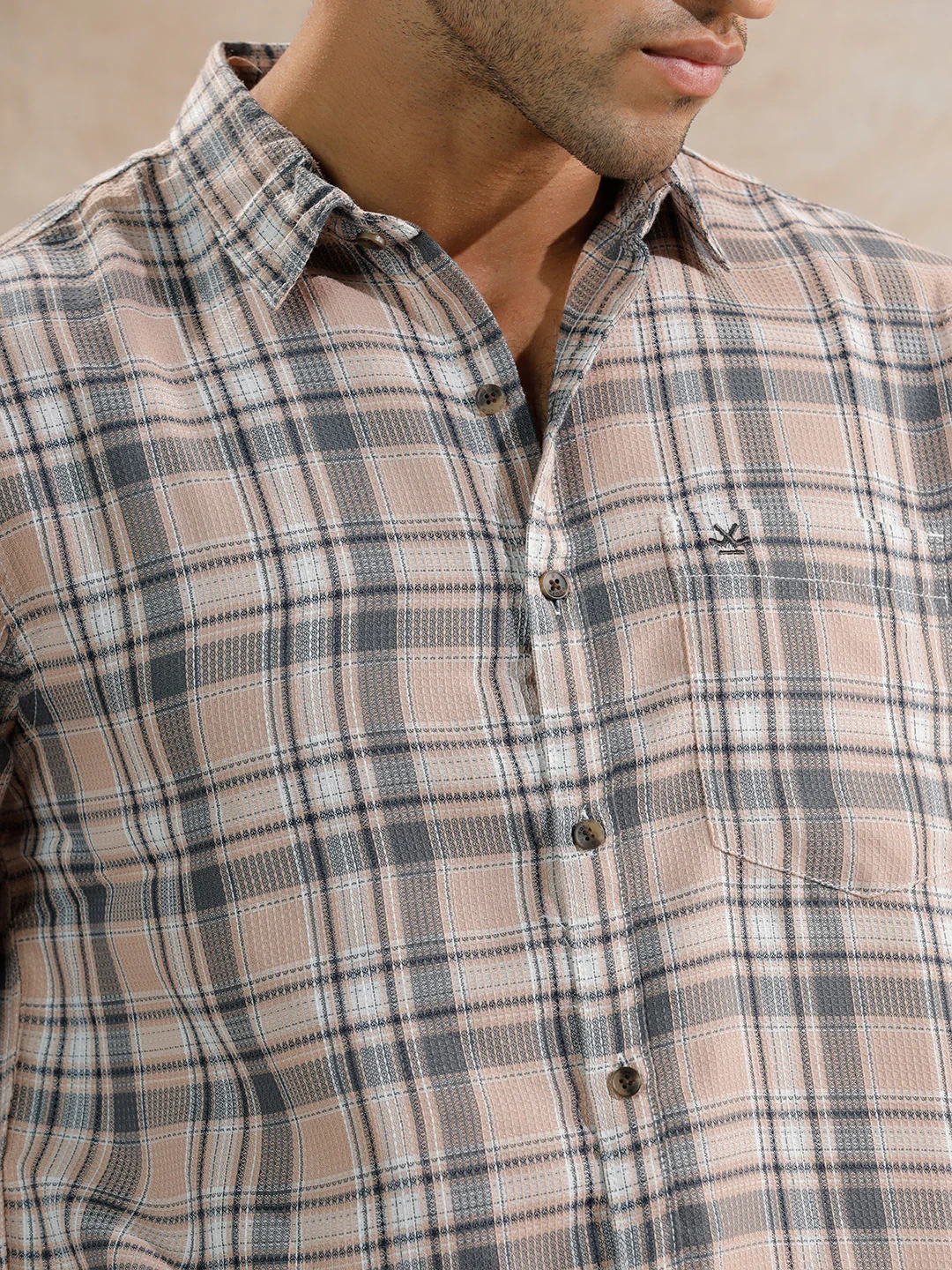 Dobby Textured Regular Fit Shirt | Beige - Image 5
