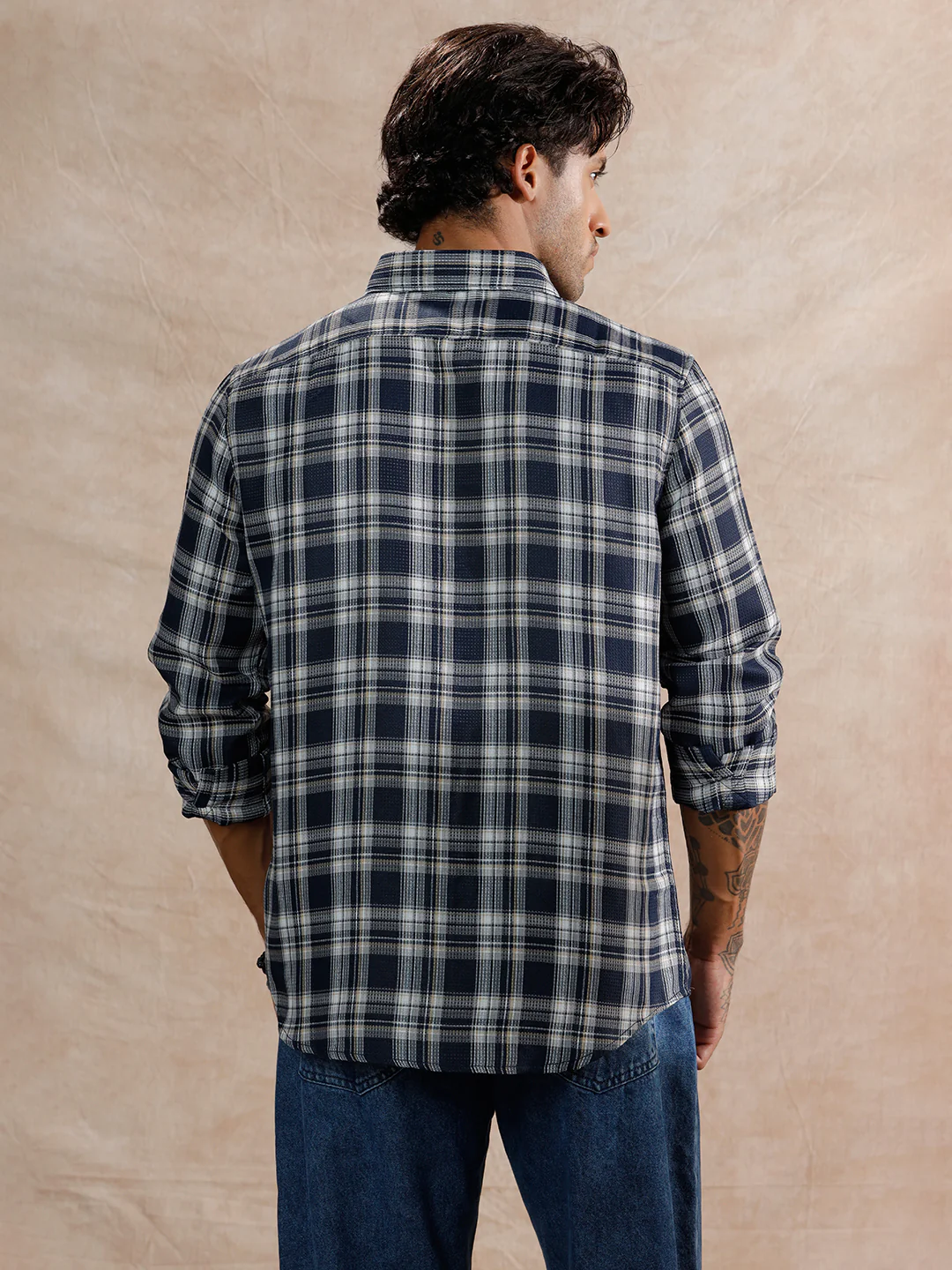 Dobby Textured Regular Fit Shirt  | Navy Blue - Image 3